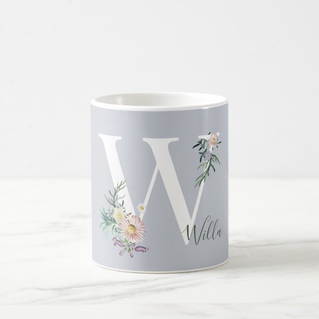 Monogram Letter W Floral Personalised Coffee Mug (Center)