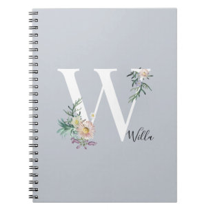 Monogram Letter W Floral Personalised Notebook