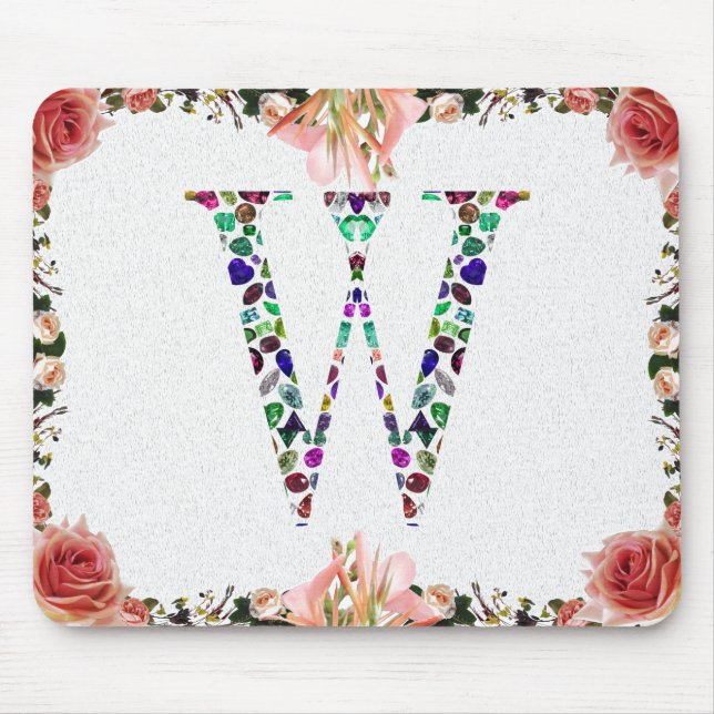 Monogram Letter W – Gemstone Initial Design Mouse Mat (Front)