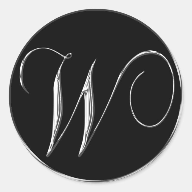 Monogram Letter W Sliver On Black Wedding Seal (Front)