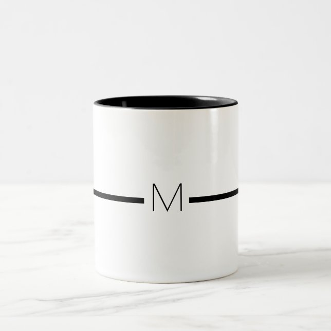 Monogram Letter White Black Minimal Typography Two-Tone Coffee Mug (Center)