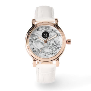 Monogram Letter White Marble Stone Watch
