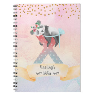 Monogram Letter X Baby Panda Girly Notebook