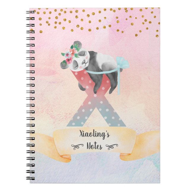 Monogram Letter X Baby Panda Girly Notebook (Front)