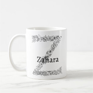 Monogram Letter Z Black White Botanical Floral Coffee Mug