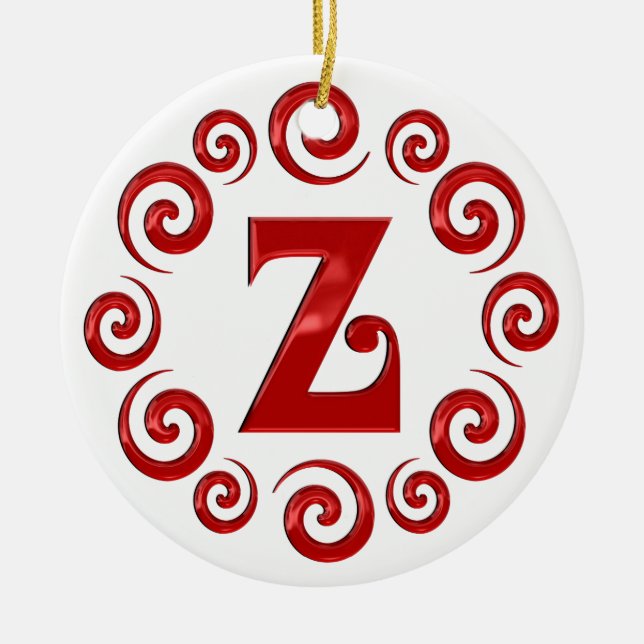 Monogram Letter Z Red Ceramic Tree Decoration (Front)