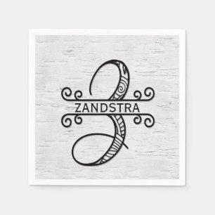 Monogram Letter Z with Family Name Napkin