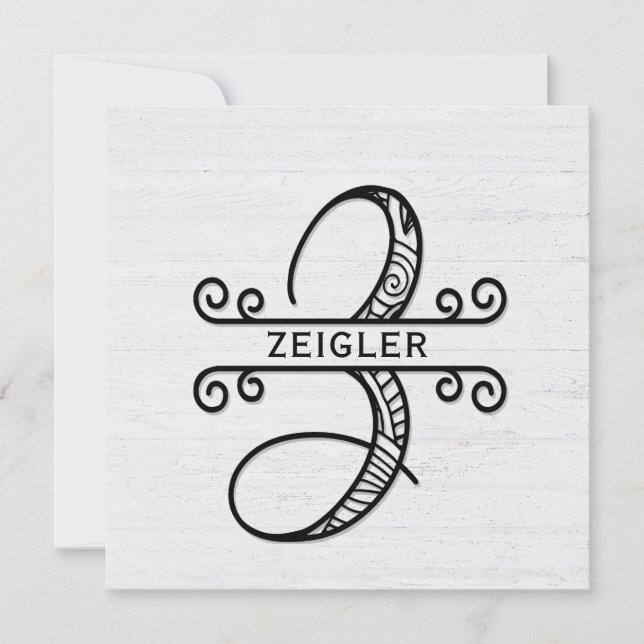 Monogram Letter Z with Family Name Note Card (Front)