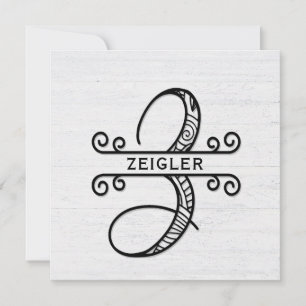Monogram Letter Z with Family Name Note Card