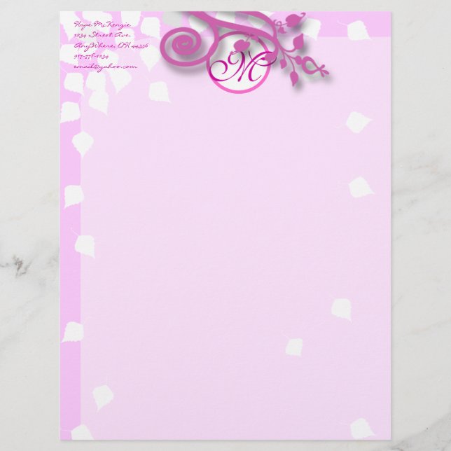 Monogram Letterhead Lavender, Pink and Raspberry Template (Front)