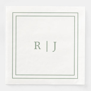 Monogram Letters Initial Sage Green Simple Wedding Napkin