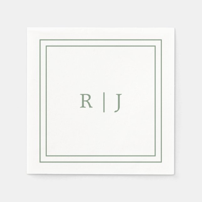 Monogram Letters Initial Sage Green Simple Wedding Napkin (Front)