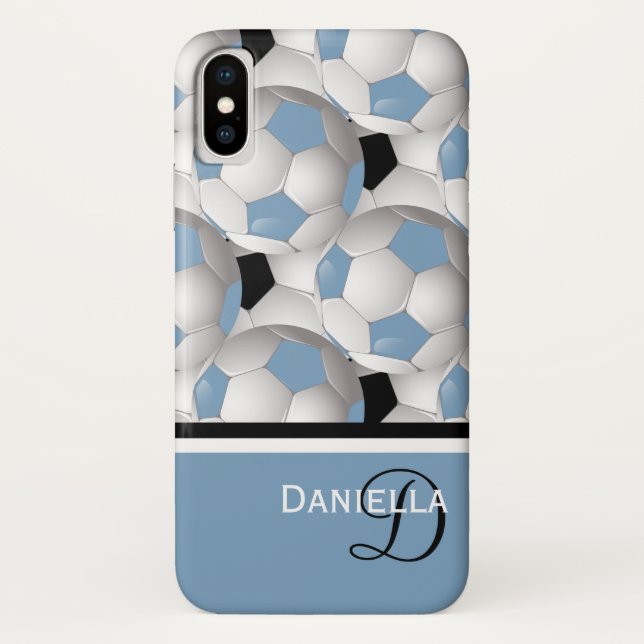 Monogram Light Blue Black Soccer Ball Pattern Case-Mate iPhone Case (Back)