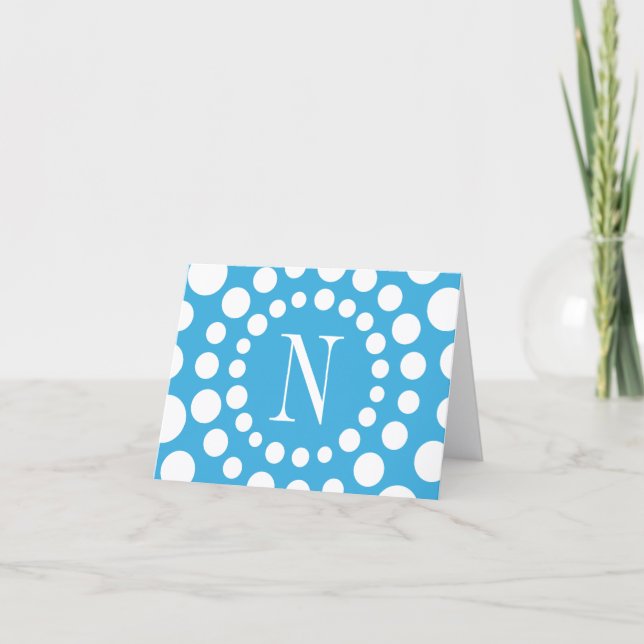 Monogram Light Blue Blank Inside Note Card (Front)