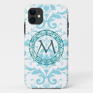 Monogram Light Blue Damask iPhone 5 Case Cover