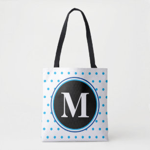 Monogram Light Blue Polka Dots Tote Bag