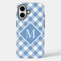 Monogram Light Blue White Gingham Check