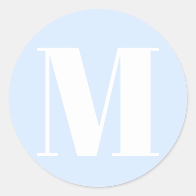 Monogram light blue white initial number  classic round sticker (Front)