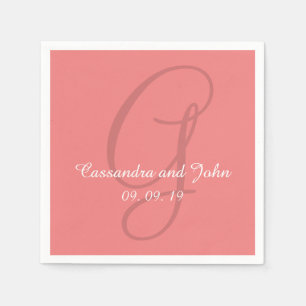 Monogram Light Coral Wedding Paper Napkins