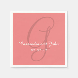 Monogram Light Coral Wedding Paper Napkins