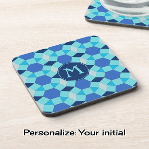 Monogram light dark blue tiles coaster