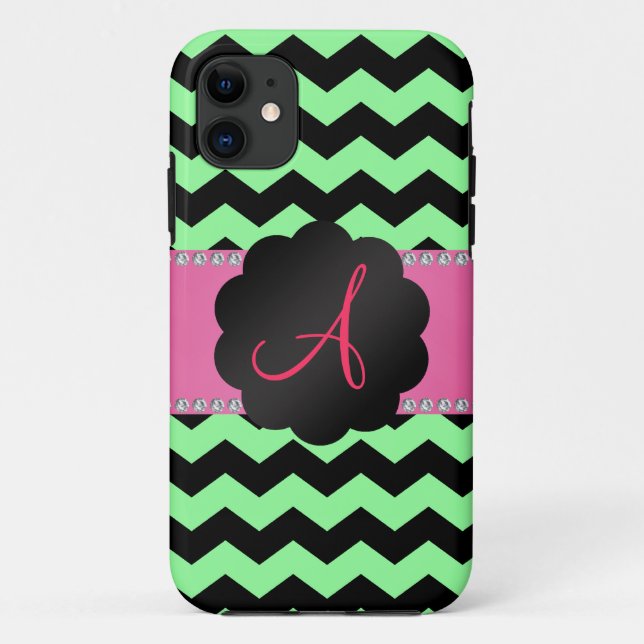 Monogram light green black chevrons Case-Mate iPhone case (Back)