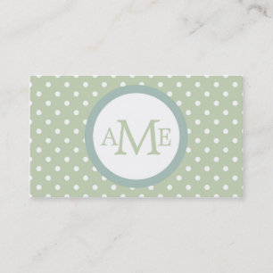 Monogram Light Green White Polka Dot Business Card