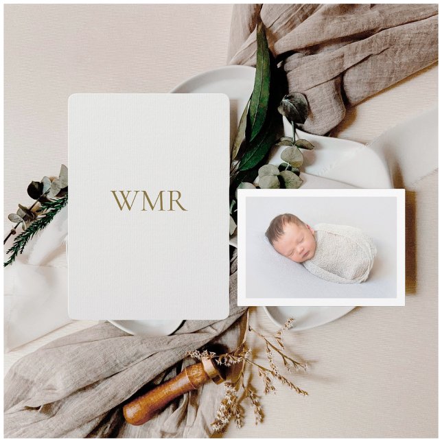 Monogram Light Grey Birth Announcement (Creator Uploaded)