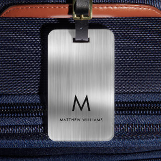 Monogram Light Grey Faux Metal Steel Styled Custom Luggage Tag