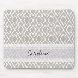 Monogram Light Grey Tribal Ikat Diamond Pattern Mouse Mat