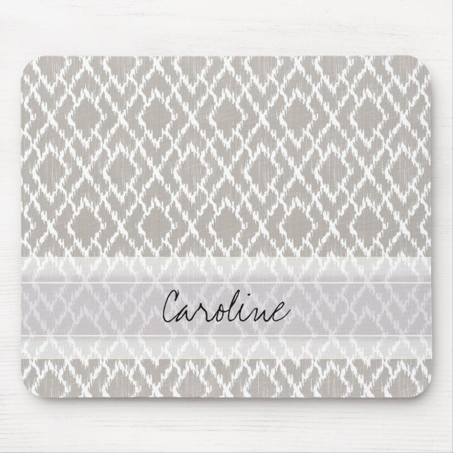 Monogram Light Grey Tribal Ikat Diamond Pattern Mouse Mat (Front)
