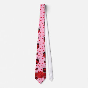 Monogram light pink ladybugs hearts tie