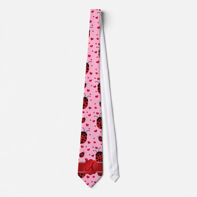Monogram light pink ladybugs hearts tie (Front)