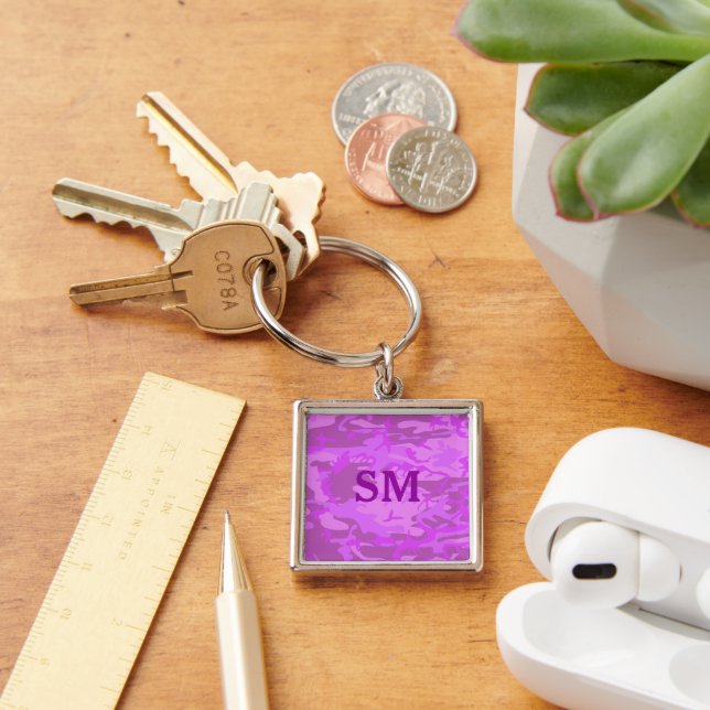 Monogram Light Purple Camouflage Premium Square Key Ring (Desk)