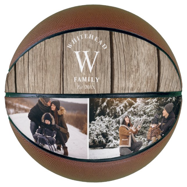 Monogram Light Wood Photo Collage Basketball (Front)