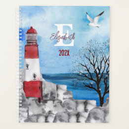 Monogram Lighthouse Watercolor Scene Undated Planner