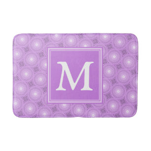 Monogram lilac purple circles pattern bath mat