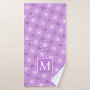 Monogram lilac purple circles pattern bath towel
