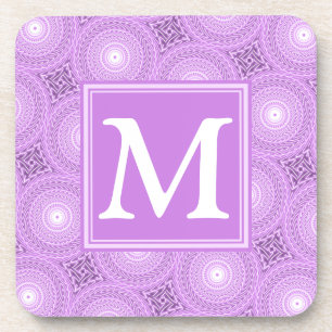 Monogram lilac purple circles pattern coaster