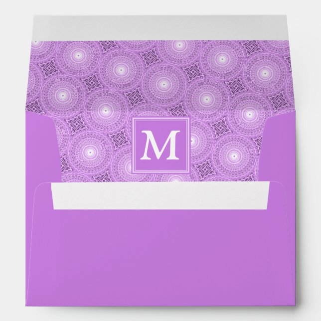 Monogram lilac purple circles pattern envelopes (Back (Bottom))
