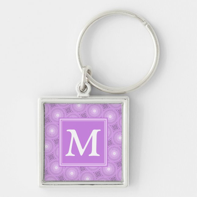Monogram lilac purple circles pattern key ring (Front)