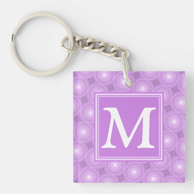 Monogram lilac purple circles pattern key ring (Front)