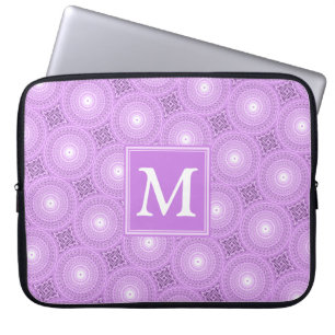 Monogram lilac purple circles pattern laptop sleeve