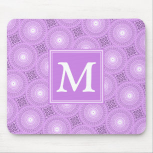 Monogram lilac purple circles pattern mouse mat