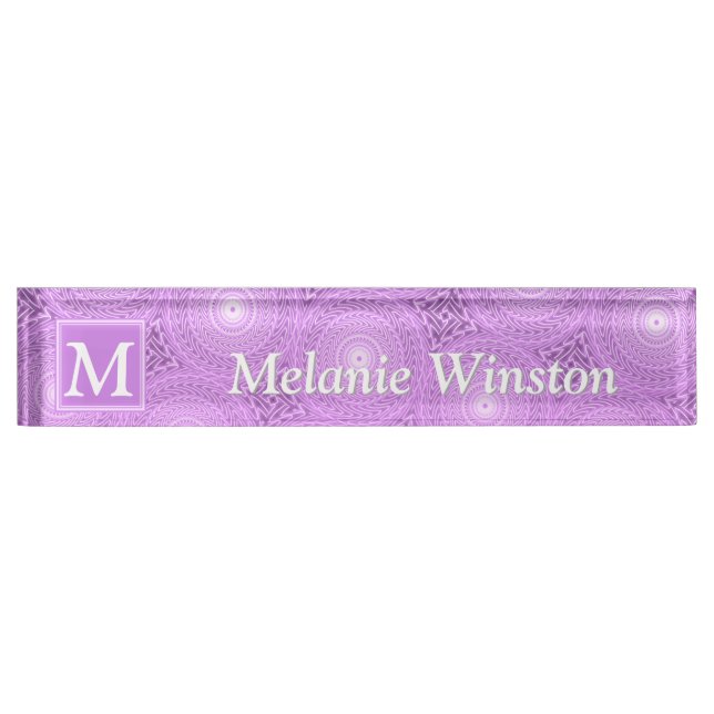 Monogram lilac purple circles pattern nameplate (Front)