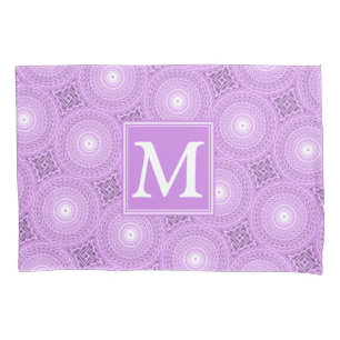 Monogram lilac purple circles pattern pillowcase