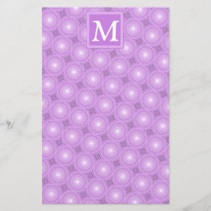Monogram lilac purple circles pattern stationery