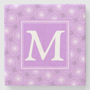 Monogram lilac purple circles pattern stone coaster