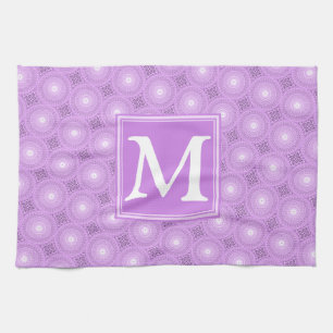 Monogram lilac purple circles pattern tea towel