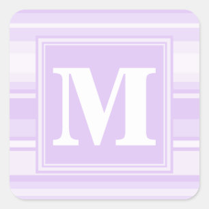 Monogram lilac stripes square sticker